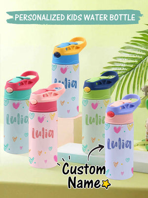 Custom Name Heart Stainless Steel Water Cup Children's Day Gift for Kids
