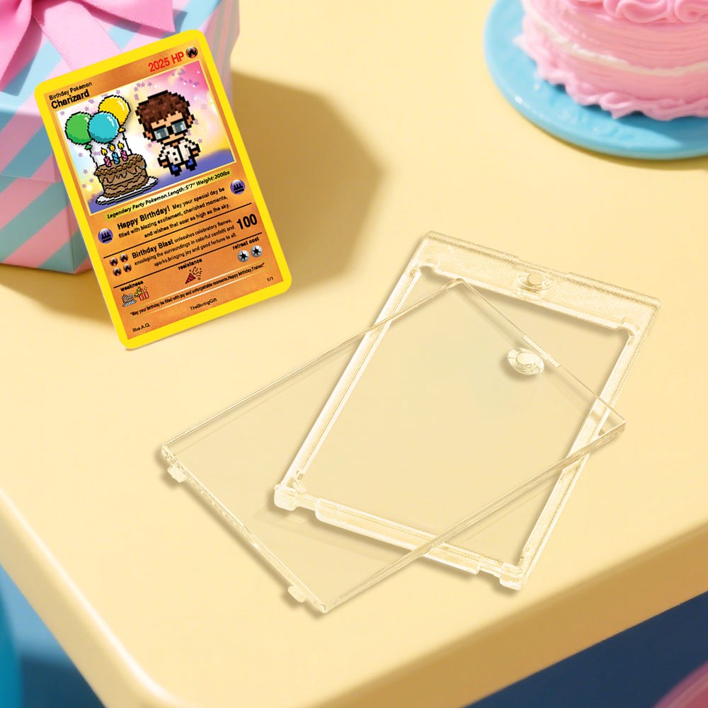 Lifestyle shot of personalised birthday poke card on a mantelpiece, colourful cartoon keepsake ideal for kids, family or teachers' gifts