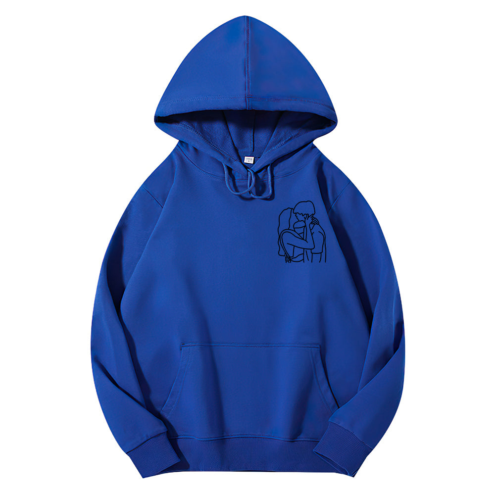 Size range display for personalised embroidered hoodie from M to 5XL, perfect for team wear, events and dropshipping with no minimum order