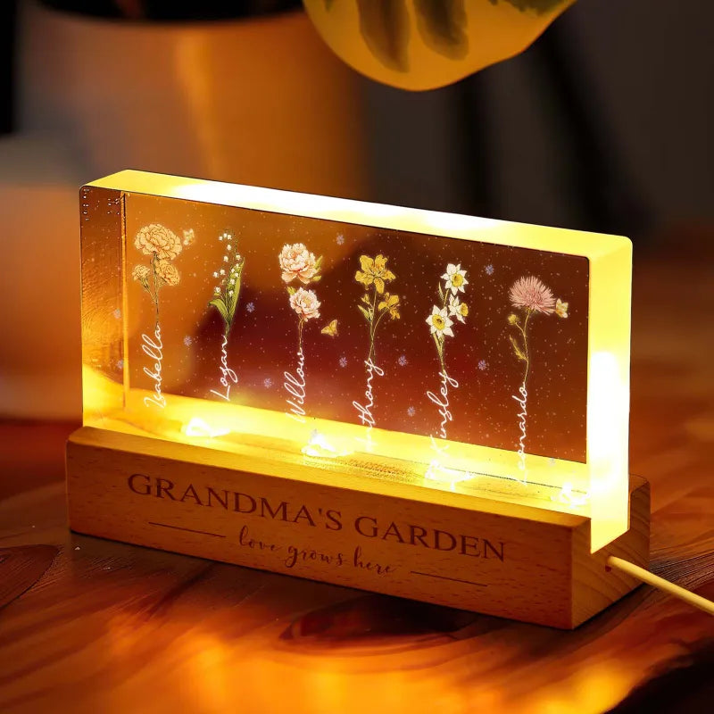 Gift-ready packaging for personalised birth flower night light — perfect keepsake for Grandma's birthday or Mother's Day