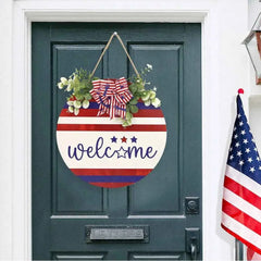 Welcome Door Sign 4th of July Independence Day Decorations Front Door Hanger Gifts