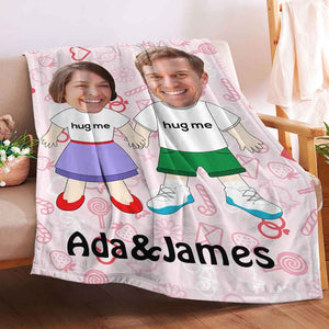 I LOVE U Custom Names Blanket Personalized Face Couple Blanket