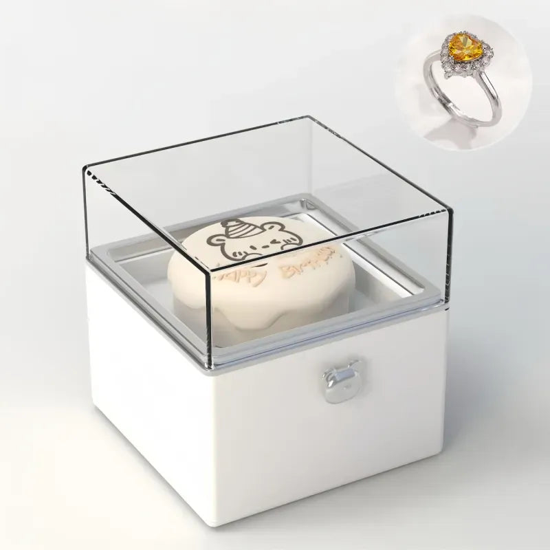 Bear Cake Ring Box - Rotating Adjustable Surprise Ring Gift for Her