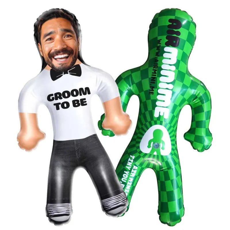 Front view of a Personalised Inflatable Doll with a printed photo, perfect for wedding celebrations and bachelor parties