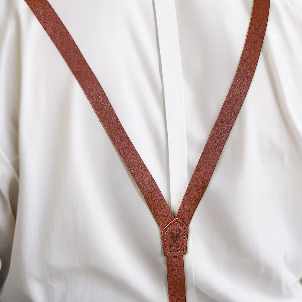Personalised men's suspenders in premium PU leather with engraved name — perfect groomsmen gifts and wedding accessories
