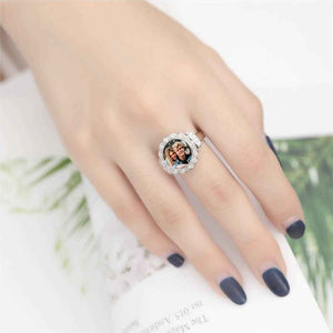 Custom Photo Ring Round Photo with Zircon Mother's Gift