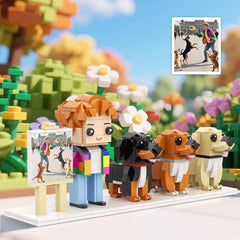 Custom Full-Body Brick Figures of 1 Person and 3 Dogs with Frame Personalized Anniversary Gift Birthday Gift