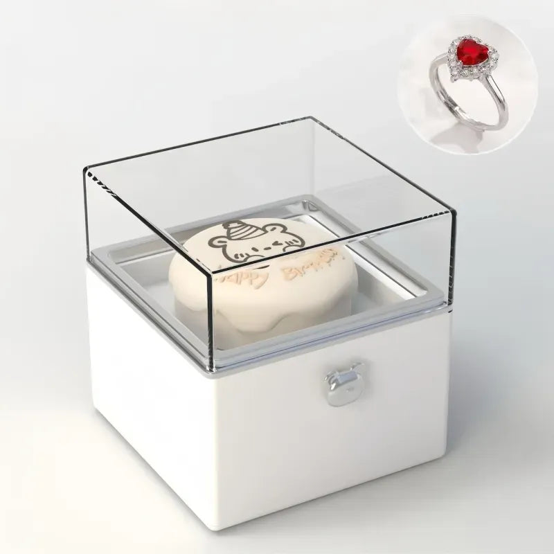 Adjustable ring holder (1.8cm) inside the Bear Cake Ring Box demonstrating secure fit and precision craftsmanship