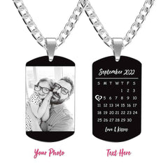 Custom Engraved Necklace With Photo And Calendar