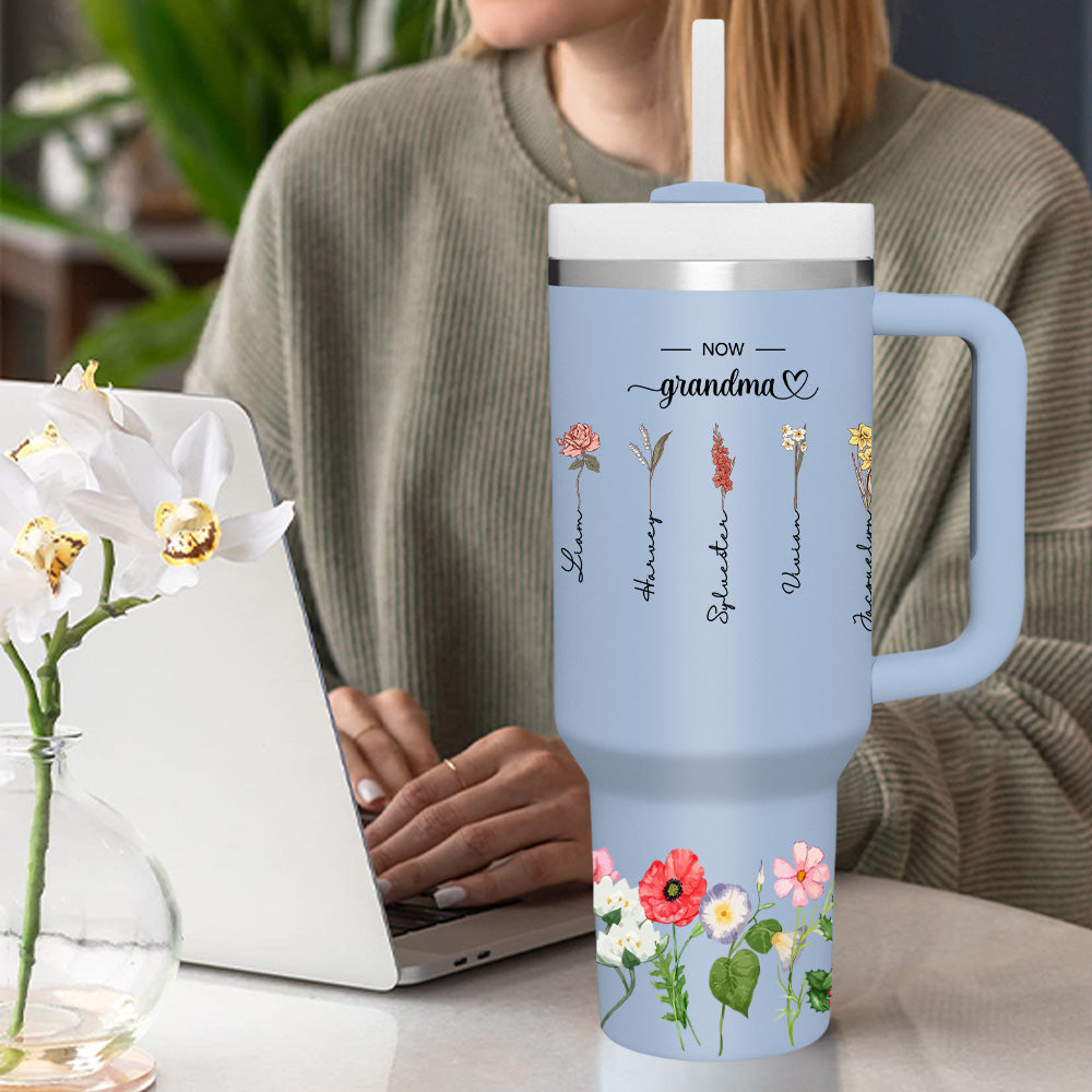 Personalised 'First Mum Now Grandma' 40oz Tumbler with Straw - Custom Birthday Gift for Grandma