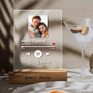 Personalized Scannable Song Plaque Photo Night Light With Engraved Wooden Base