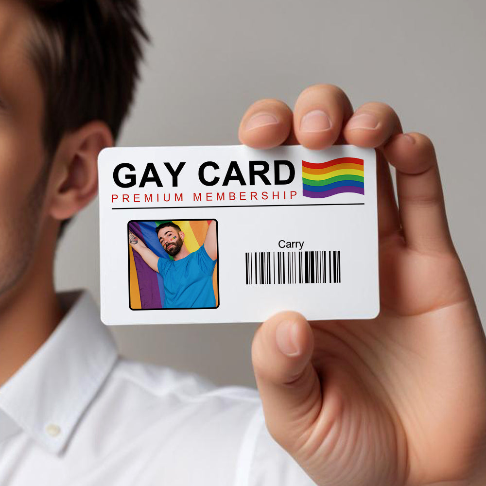 Personalised Gay Pride wallet photo card shown in a standard wallet slot — compact LGBT keepsake and thoughtful pride gift