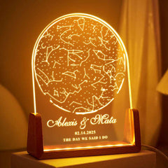 Personalized Name Night Light with 3 Colors – Custom Star Map with U-Shaped Walnut Wood Base