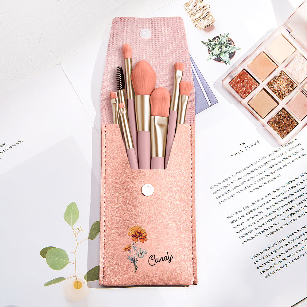 Personalised Engraved Birth Flower Makeup Brush Set | Wedding & Bridesmaid Gift