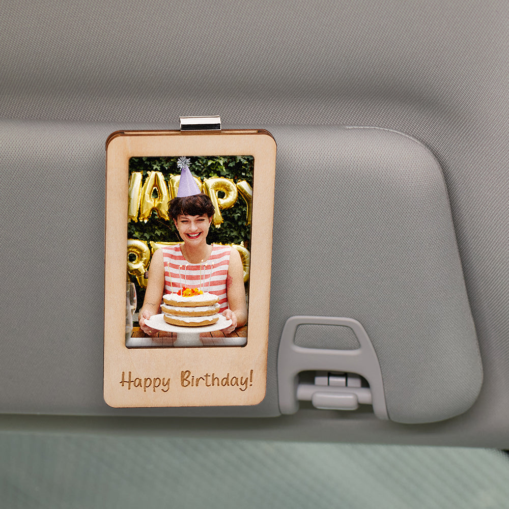 Front view of the personalised photo frame clip showing its magnetic backing.