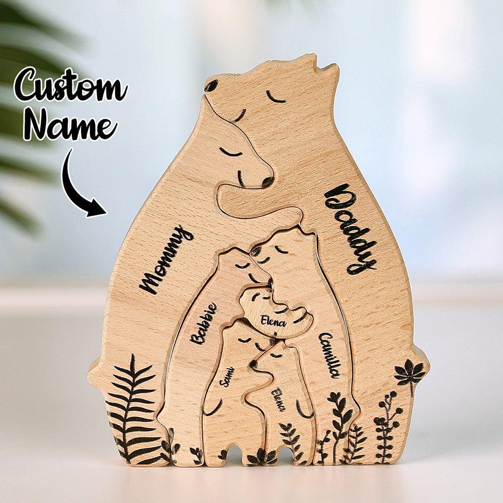 Personalised wooden heart bear puzzle presented ready to gift – custom name engraving on each bear for a thoughtful keepsake