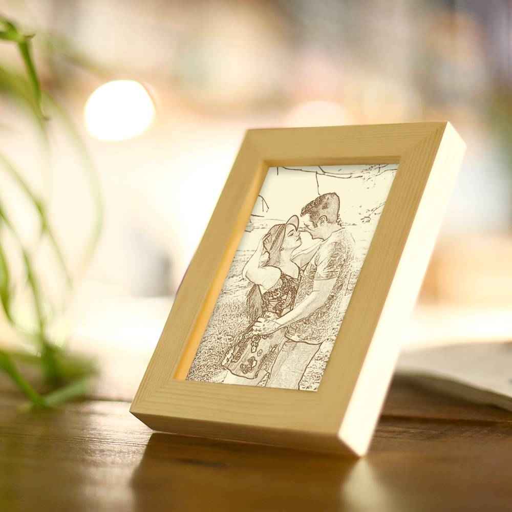 Personalized Engraved Photo Frame Wooden Sketch Effect - 6 Inches 8 Inches 10 Inches