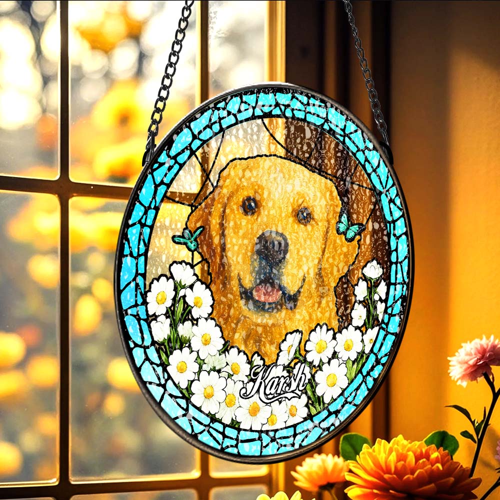 Personalised Pet Portrait Stained Glass Suncatcher - Custom Memorial Gift for Dog & Cat Lovers