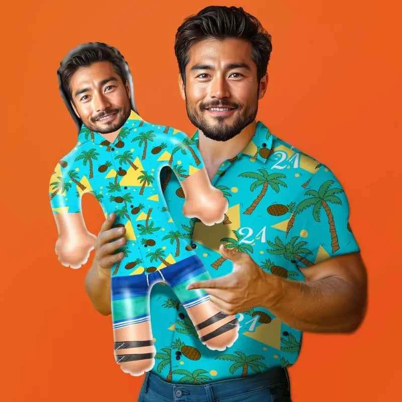 Personalized Blow Up Dolls Hawaiian Shirt Coconut Tree and Pineapple Funny Inflatable Man Printed Face for Party Favors
