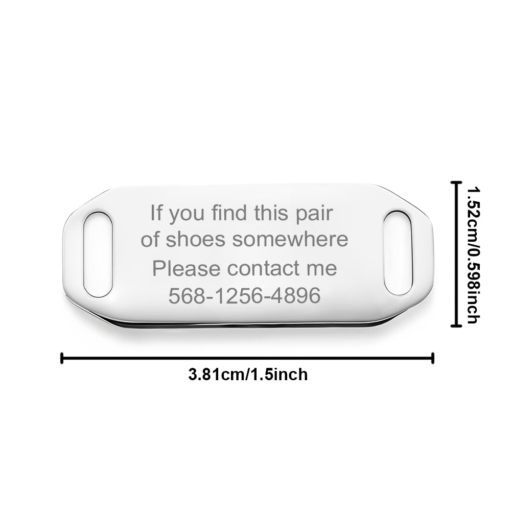 Engraved motivational phrase on a personalised stainless steel shoe tag — ideal race day memento for runners and cyclists