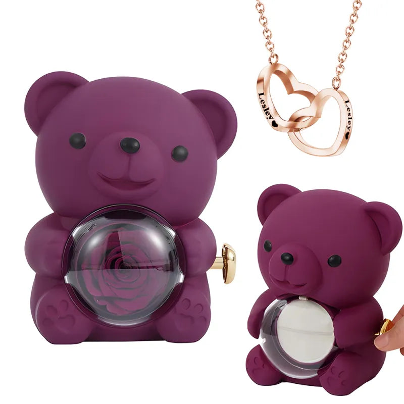 Elegant product shot of the Personalised Eternal Rose Bear Jewellery Set in a gift-ready arrangement, perfect as a bridal keepsake