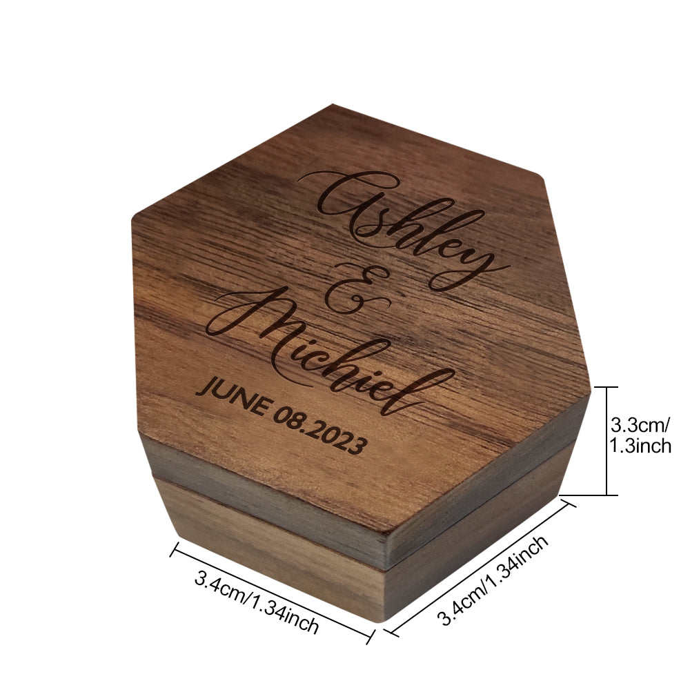 Personalised Hexagon Wooden Ring Box | Engraved Wedding Proposal Keepsake