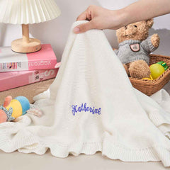 Personalized Baby Knitted Blanket Custom Baby Blanket with Embroidered Name Gift for Baby