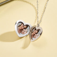 Personalised Heart Photo Locket Necklace with Embossed Design - Unique Gift for Mum