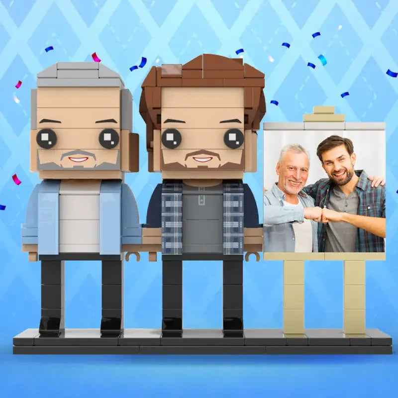 Full Body Custom 2 Person Brick Figures with Frame Personalized Photo Father's Day Gift