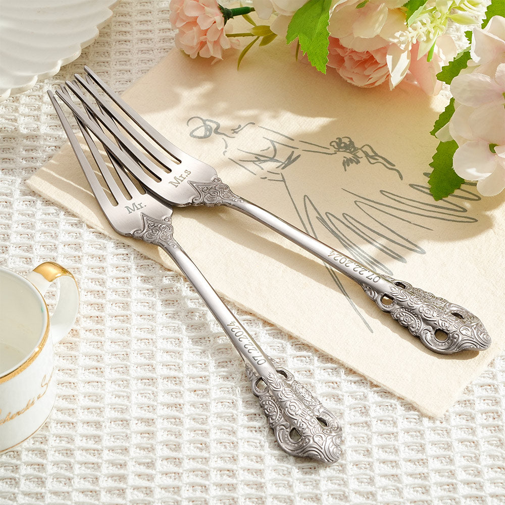 Personalised Vintage Forks Set | Custom Anniversary & Wedding Gift for Couples