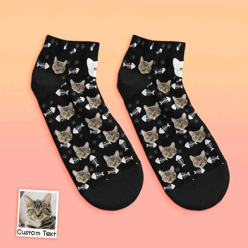 Custom Face Low Cut Ankle Socks with Cat Gift for Pet Lover