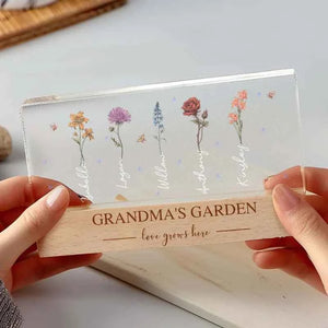 Grandma‘s Garden Birth Month Flowers Personalized Acrylic Block LED Night Light A Heartfelt Gift for Grandma’s Birthday Mother’s Day