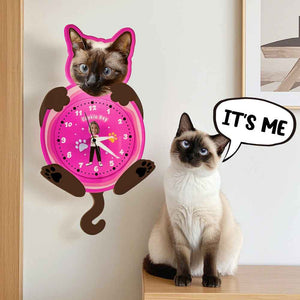 Custom Pet Photo & Owner Face Wall Clock – Personalized Funny Gift for Pet Lovers