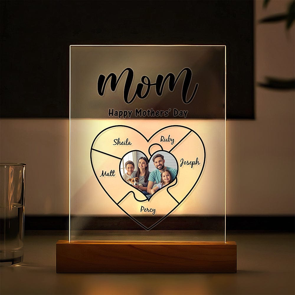 Clear acrylic music plaque on QR code stand with printed picture, custom engraving and scannable Spotify code – engraved gift and music keepsake