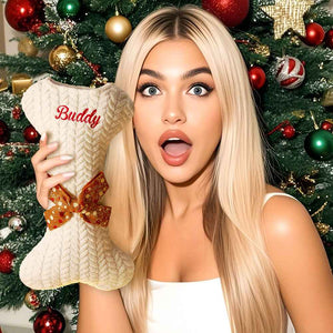 Personalized Dog Bone Christmas Stockings with Name Gift for Puppy Lovers