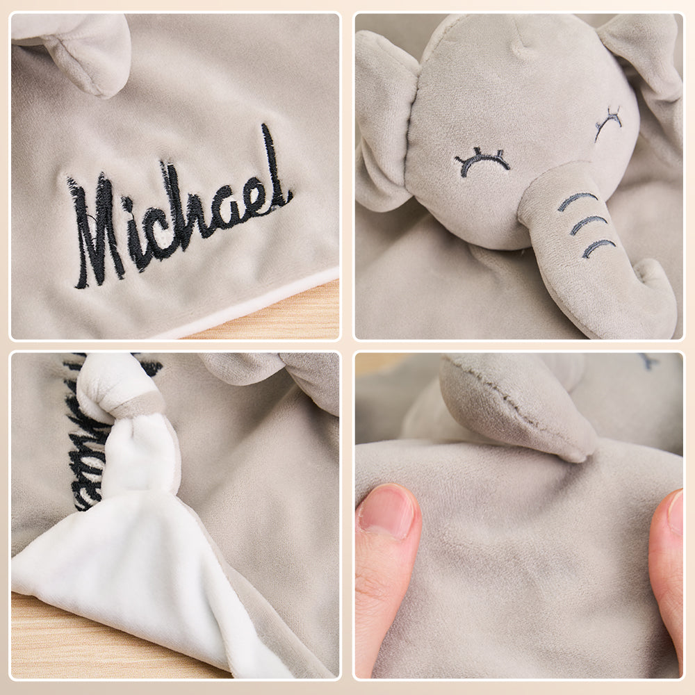Full view of the personalised baby comforter with rabbit motif, ideal for newborns.
