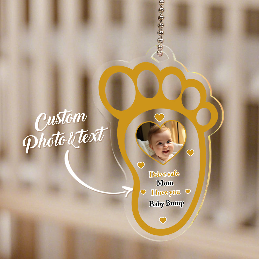 Personalised Drive Safe Baby Footprint Car Mirror Hanger - Unique Father's Day Gift