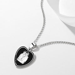 Personalised Photo Engraved Heart Necklace - Custom Couple Gift