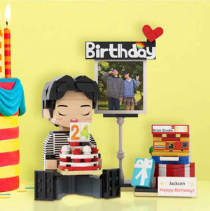 Full-body Custom 1 Person Brick Figures with Photo and Text Birthday Gift for Him