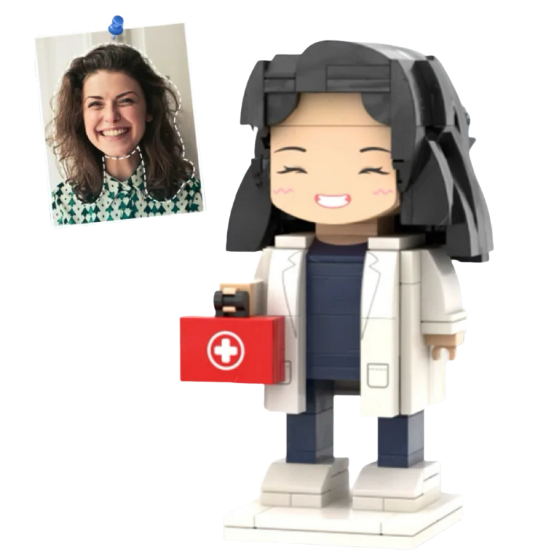 Personalised Head Custom Text Brick Figure with Medical Kit | Doctor's Day & Career Gift