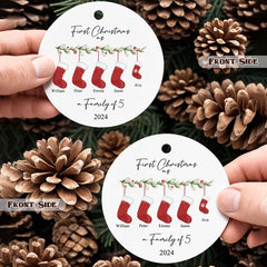 Personalised First Christmas as a Family Ornament - Ceramic Keepsake with Name