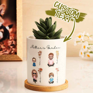 Personalized Cartoon Figure Birth Flower Ceramic Plant Pot Gift for Grandma Mom