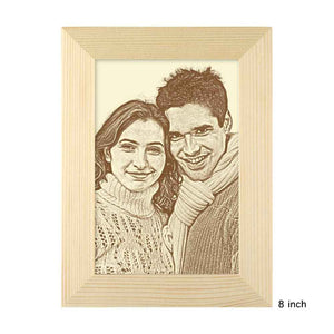 Personalized Engraved Photo Frame Wooden Sketch Effect - 6 Inches 8 Inches 10 Inches
