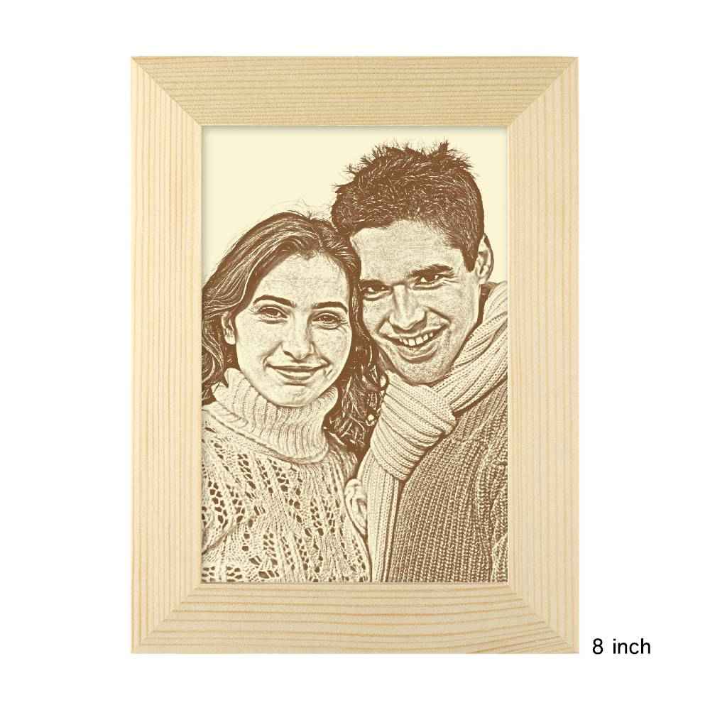 Personalized Engraved Photo Frame Wooden Sketch Effect - 6 Inches 8 Inches 10 Inches