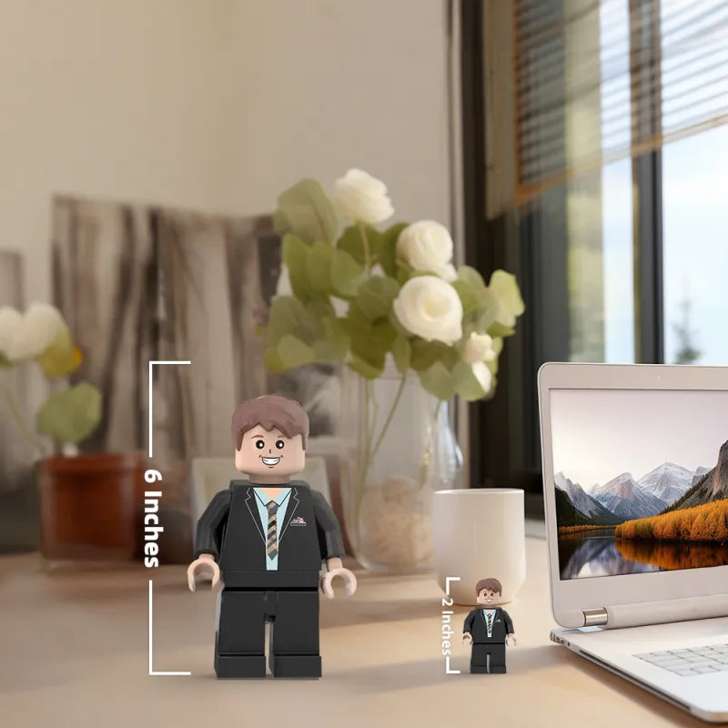 Front view of 3D printed personalised giant minifig made from a photo, eco-friendly PLA finish