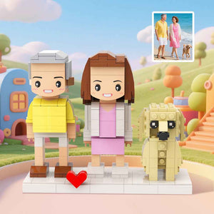 Custom Full-Body Cute Brick Figures of 2 People and 1 Dog Personalized Birthday Gift Anniversary Gift