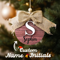 Personalised Family Name Christmas Bauble - Wood Monogram Ornament Gift