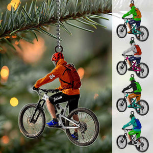 Personalized Mountain Biking Ornament with Name Acrylic Biker Ornament Gift for Cycling Lover