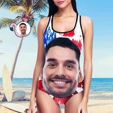 Custom Swimwear Boyfriend Face One Piece Bathing Suit Husband Face American Flag Swimsuit