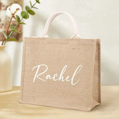 Personalized Burlap Bags Custom Name Monogram Beach Tote Bag Gifts for Her Wedding Gift
